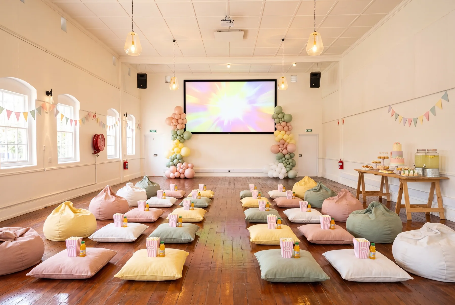 AI visualisation: the hall styled for movie nights
