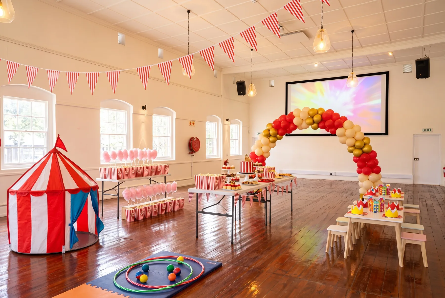 AI visualisation: the hall styled for kids’ parties