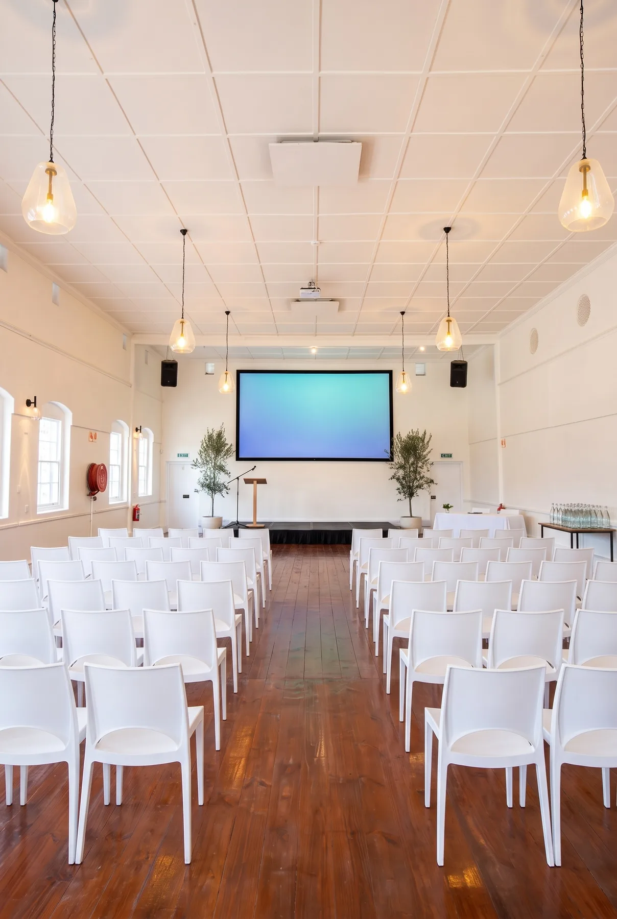AI visualisation: the hall styled for talks & meetings