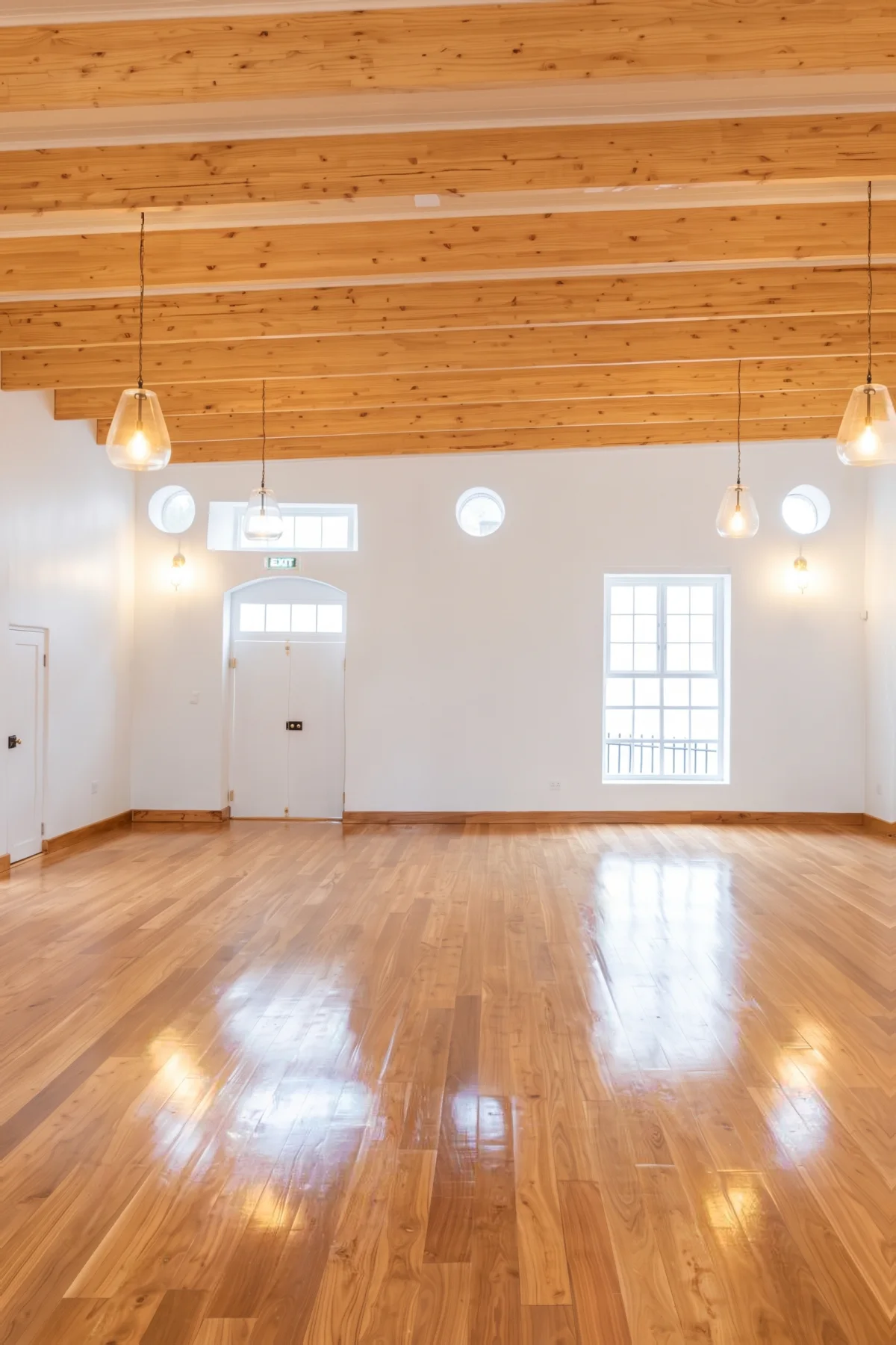 A restored hall with its timber roof structure exposed